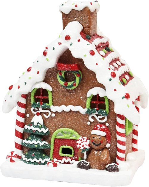 Moments In Time Light Up Gingerbread House - 8.7” Handcrafted Polyresin LED Christmas Decoration