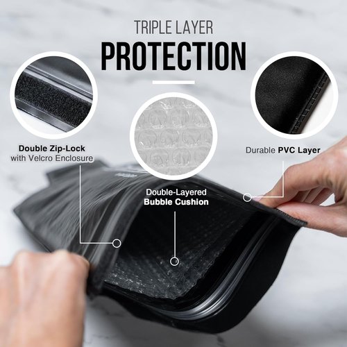 Bottle Shield Reusable Wine Protector Travel Bag (3-Pack) - Bubble Cushioning Wrap Suit - Unbreakable Bottle Sleeve, Leak Proof - Wine Tote Bags Accessory for Suitcase Luggage, Black