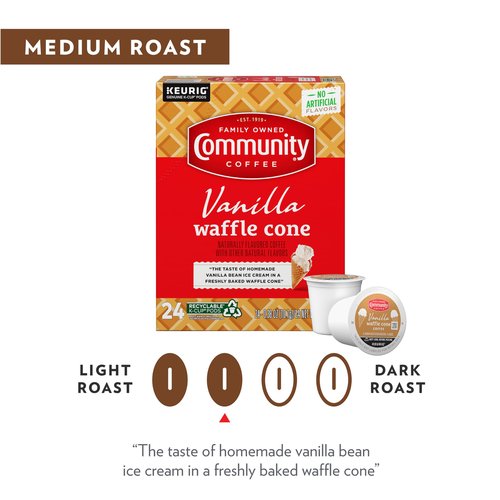 Community Coffee Vanilla Waffle Cone 60 Count Coffee Pods, Ice Cream Flavored, Compatible with Keurig 2.0 K-Cup Brewers, 10 Count (Pack of 6)