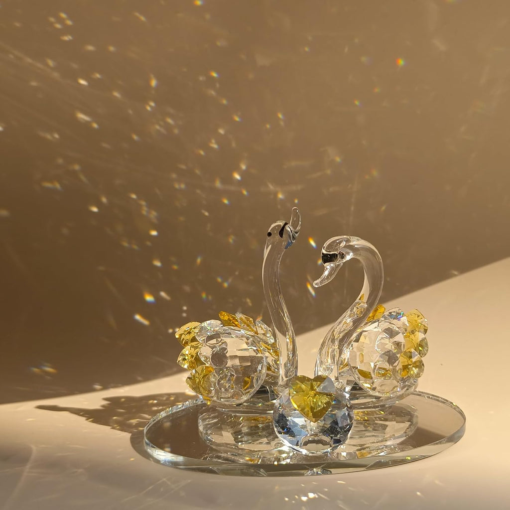 Skiennix Handcrafted Crystal Swan Figurine - Elegant Decorative Glass Sculpture for Home & Gifts (Golden)