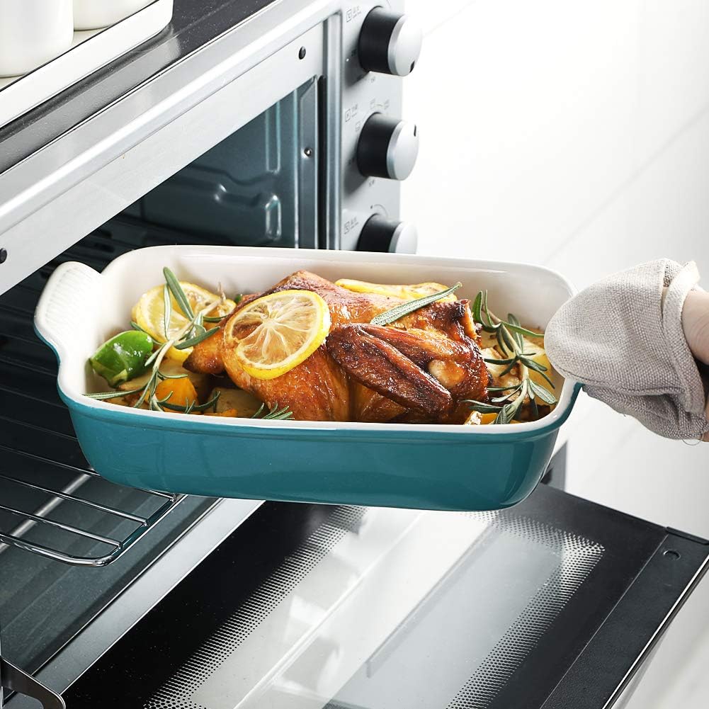 Sweejar Baking Pans Set - Durable Ceramic 9x13 Baking Dish with Handle | 3-Piece Casserole Bakeware Set in Turquoise