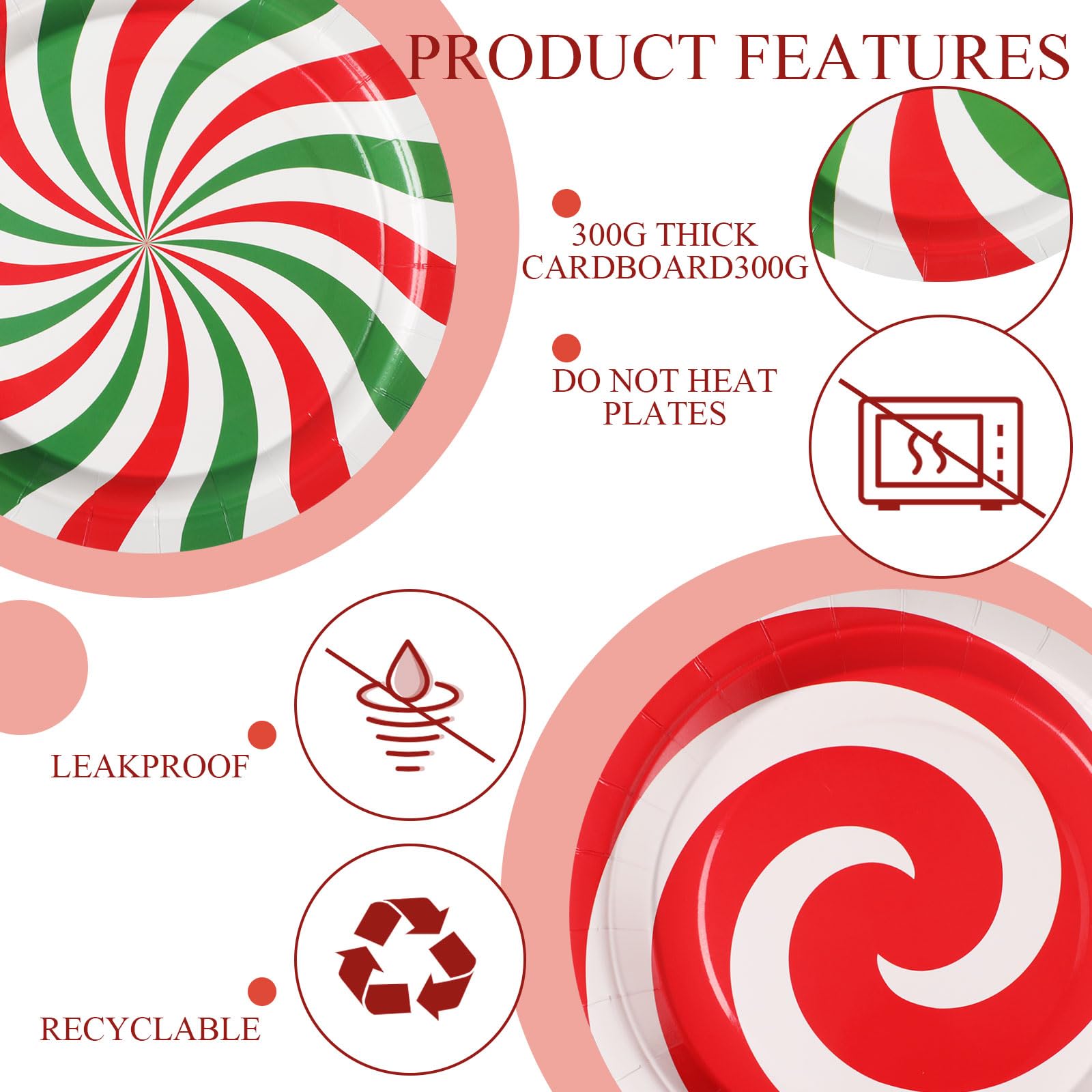 Umigy 60 Christmas Candy Paper Plates 9 Inch Christmas Red Green Disposable Plates Peppermint Cute Dessert Plates Tableware Xmas Dinner Plates Table Decorations for Holiday Birthday Party Supplies