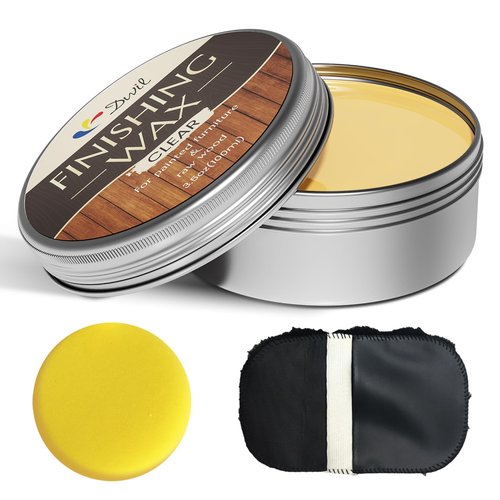 Wood Finishing Wax for Furniture - 100% Natural Chalk Paint Wax for Sealing & Protecting Painted and Raw Wood Surfaces, Wooden Floors & More - Clear Protective Finish, 3.5 Oz (Includes Tools)