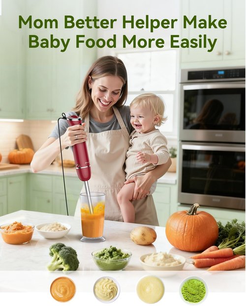 Abuler Immersion Blender - 5-in-1 Hand Mixer with 1000W Power, 12 Speeds & Stainless Steel Attachments | Includes 600ml Beaker & 500ml Chopper