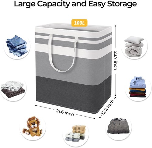HomeHacks Laundry Basket - Waterproof 100L Freestanding Hamper | Collapsible Tall Design, 2-Pack Gradient Grey