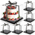 Cididu 6 Pack Clear Cake Box with Ribbon, 2-Layer Tall Cake Carrier Box, Packaging Boxes 10x10x9 Inch, PET Clear Gift Box with Lid, Transparent Cake Containers for Christmas Birthday Party Wedding