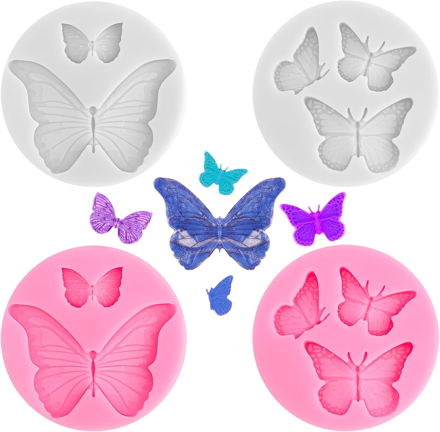 Skiennix Butterfly Chocolate Molds - 4 Pcs Mini Silicone Molds for Cake Decorating