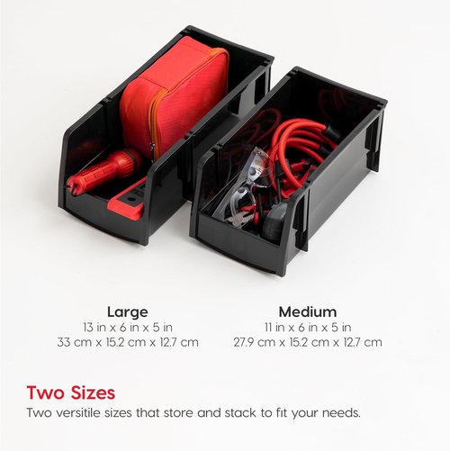 IRIS USA Large Stackable Storage Bins - 8-Pack Open Front Organizers for Garage & Pantry | 13"L x 6"W x 5"H - Black