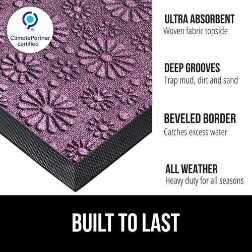 GORILLA GRIP Waterproof All-Season Doormat - Durable Natural Rubber, Stain & Fade Resistant, 29x17, Purple Confetti Daisy