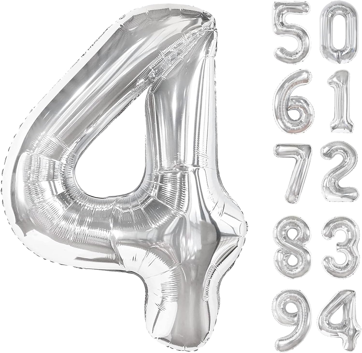 Number 4 Balloon - 40 Inch Silver Foil Balloon for 4th Birthday Party Decorations