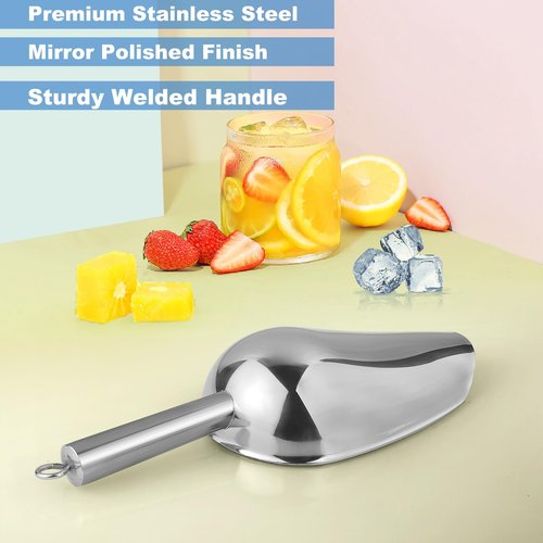 Ice Scoop,8 oz Metal Ice Scoop for Freezer,Stainless Steel Scooper for Ice Machine,Ice Bucket,Bar,Kitchen,Parties,Food Scoop for Popcorn,Flour,Candy,Pet Food