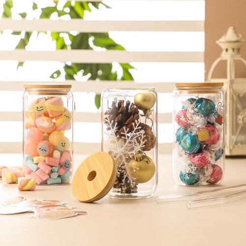16 Pack Glass Cups with Lids and Straws 16 oz, Personalized Customizable Glasses for Gift, Business, Drinking glasses set, Iced Coffee Cup, Cute Aesthetics Tumbler for Tea, Homemade Drinks