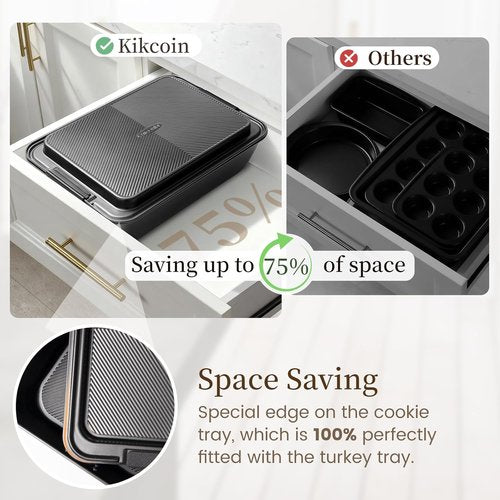 Kikcoin 25 PCS Non-Stick Baking Pans Set - Heavy-Duty Silicone Handle Cookie Sheets | Oven Safe to 450°F