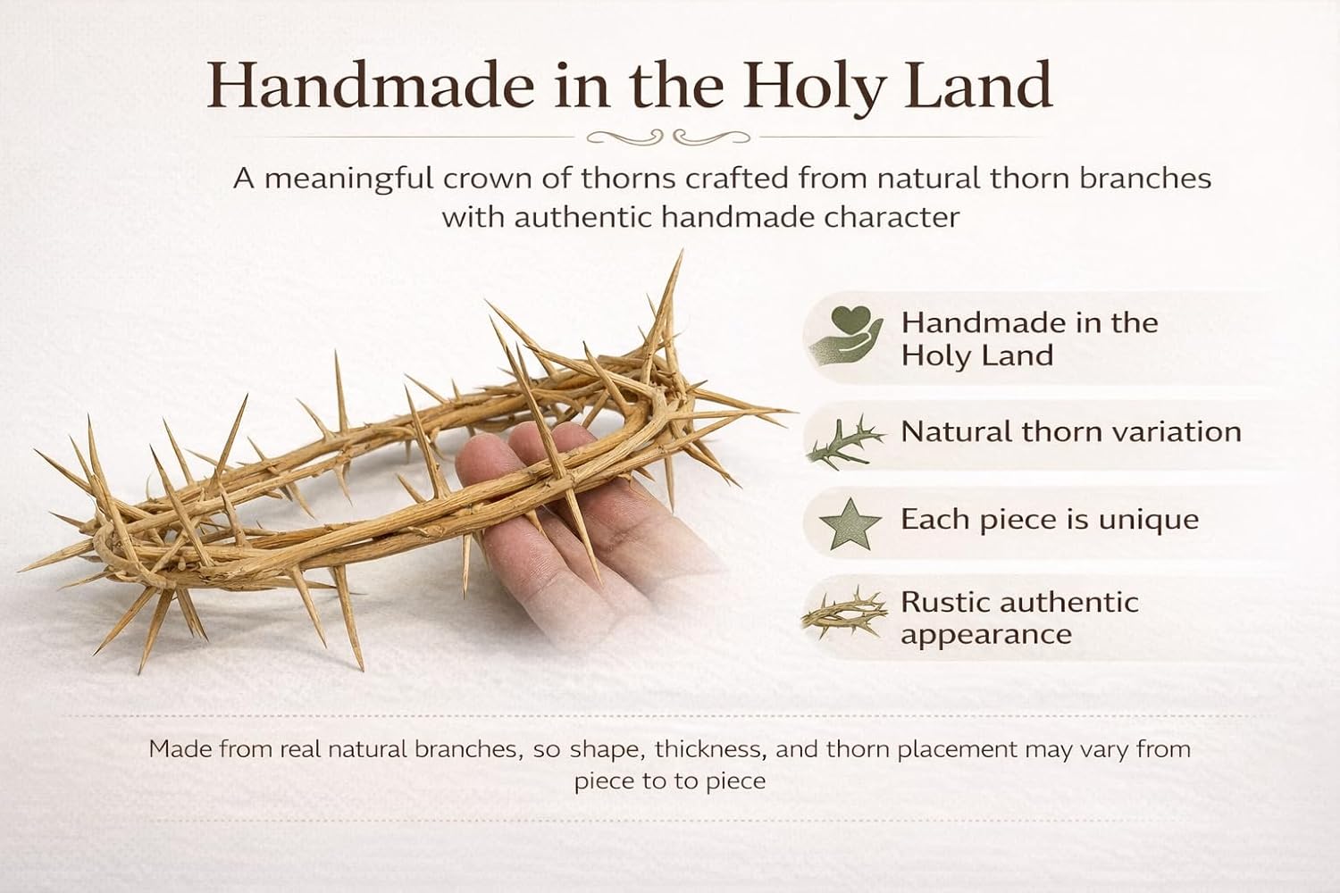 ZULUF Crown of Thorns Ornament - Authentic 7.5" Holy Land Gift from Bethlehem | Passion of Christ