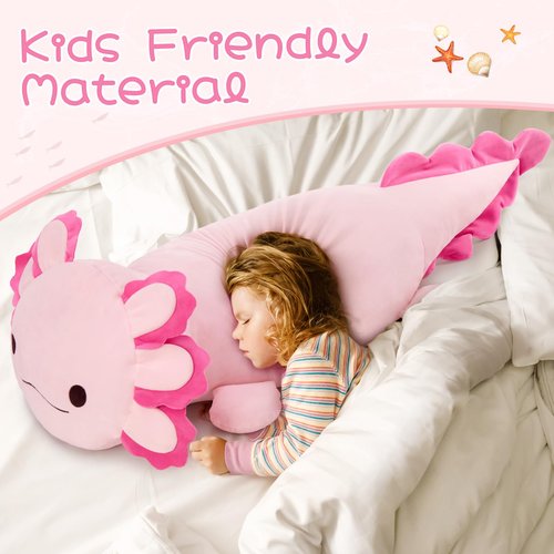 MaoGoLan 47" Giant Axolotl Stuffed Animal,Ultra Soft Salamander Kids Body Pillow Plush,4 Feet Jumbo Throw Pillow Plushie for Axolotl Lover,Home Decor,Gifts