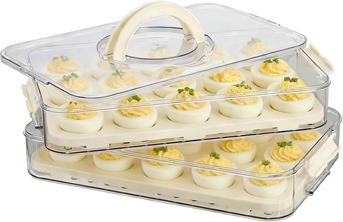 Deviled Egg Carrier by [Brand Name] - 2-Layer Clear Storage for 40 Eggs with Lid & Handle | Portable Tray for Fridge & Parties