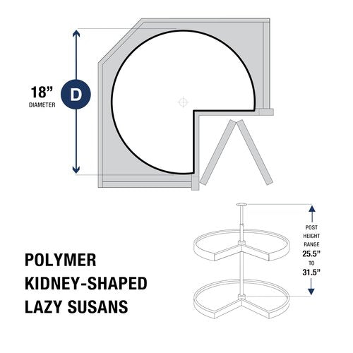 Knape & Vogt Plastic Lazy Susan Organizer, 2-Tier Lazy Susan for Cabinet, Kidney-Shaped 18-Inch Polymer 360º Turntable, White