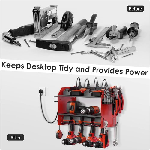 CCCEI Modular Power Tool Organizer - Wall Mount Charging Station & Heavy Duty Rack | Red, 1 Pack