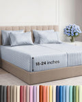 Skiennix Extra Deep Split King Sheet Set - 7 Piece Breathable Cooling Bedding - Soft Wrinkle-Free Blue Stripes