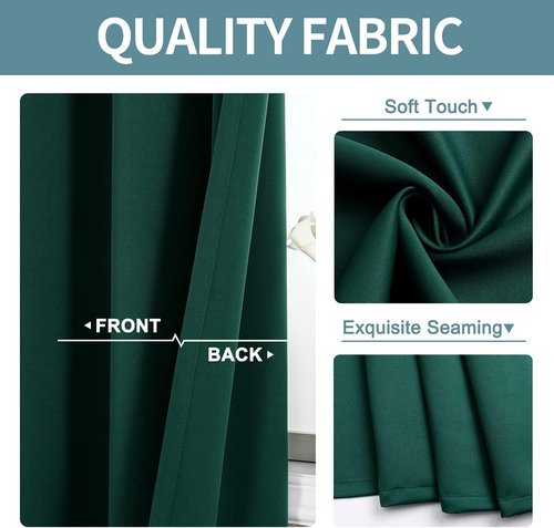 ChrisDowa Grommet Blackout Curtains - Thermal Insulated Room Darkening Panels, Forest Green, 52W x 84L
