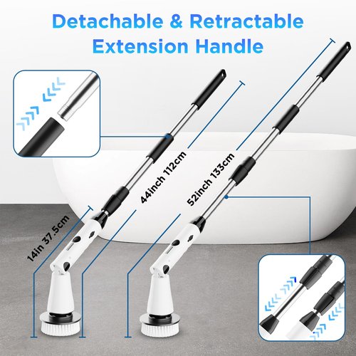 Electric Spin Scrubber, Bathroom Cleaner, Power Shower Cleaning Brush with Extendable Handle & 4 Brush Heads, Shower Scrubber for Bathtub Tile Grout Kitchen Window and Floor