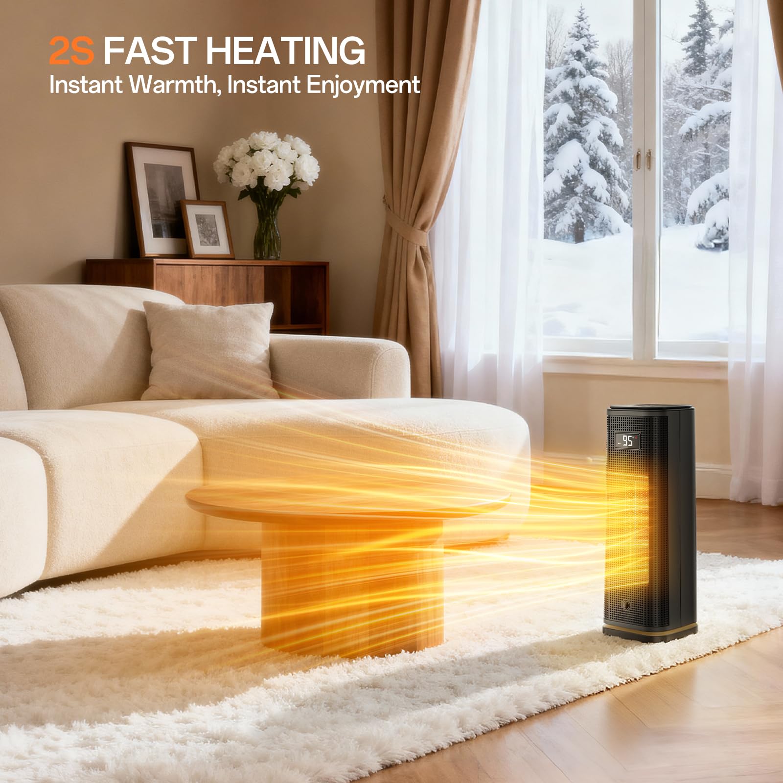 Space Heater, Portable Electric Heaters for Indoor Use with Adjustable Thermostat and Remote, 45° Oscillation, 1-12h Timer, 4 Modes, 1500W PTC Ceramic,Black