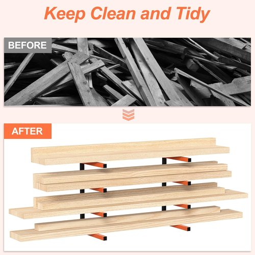 NANANARDOSO Wall Mount Wood Organizer - Heavy Duty Metal Shelf with 4-Level Lumber Racks | 4 Pack