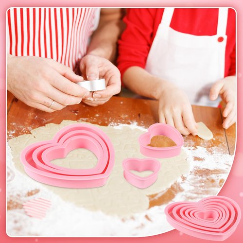 Jingmore 2 Sets Plastic Heart Cookie Cutters Valentine Heart Pancake Mold for Baking Cakes, Biscuits, and Sandwiches(Red and Pink)