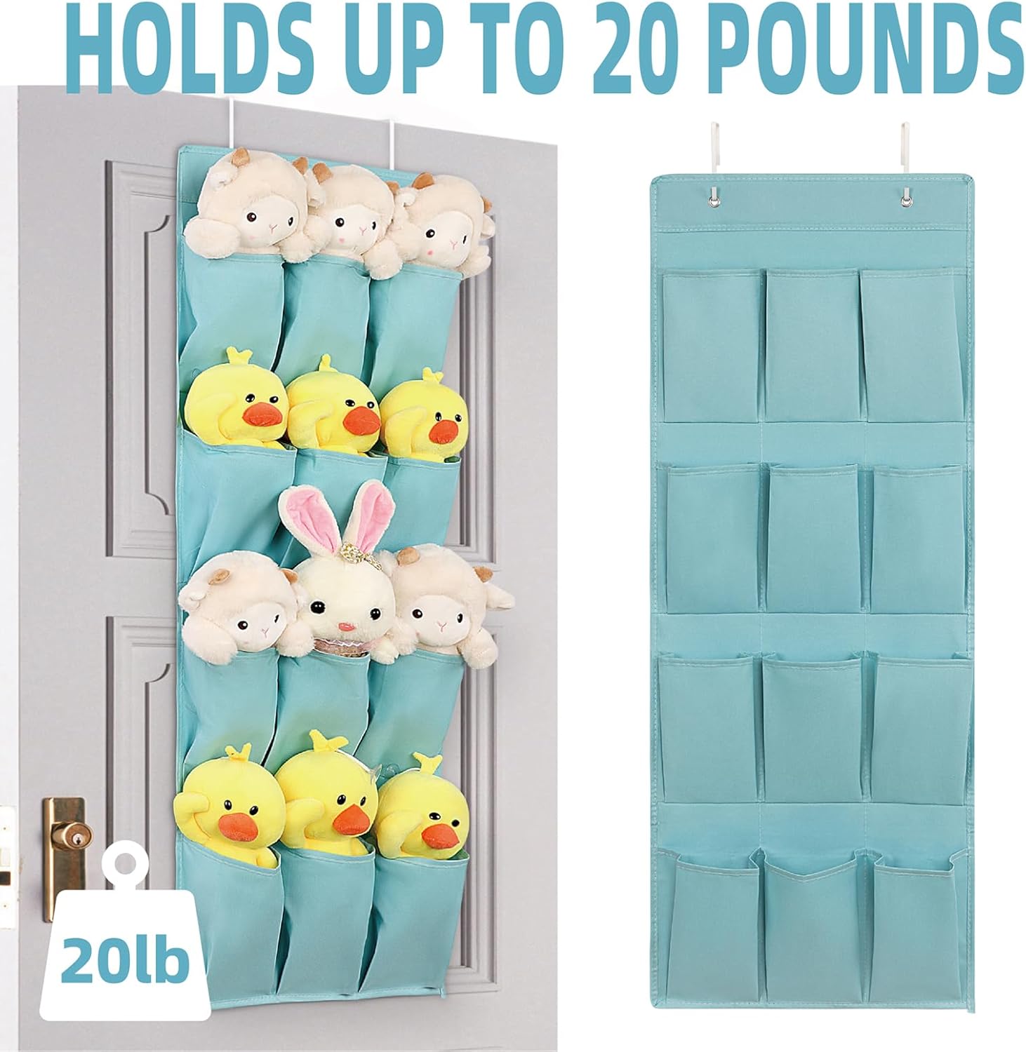 Skiennix Over The Door Shoe Organizer - 12 Large Pocket Hanging Rack for Closet | Light Blue