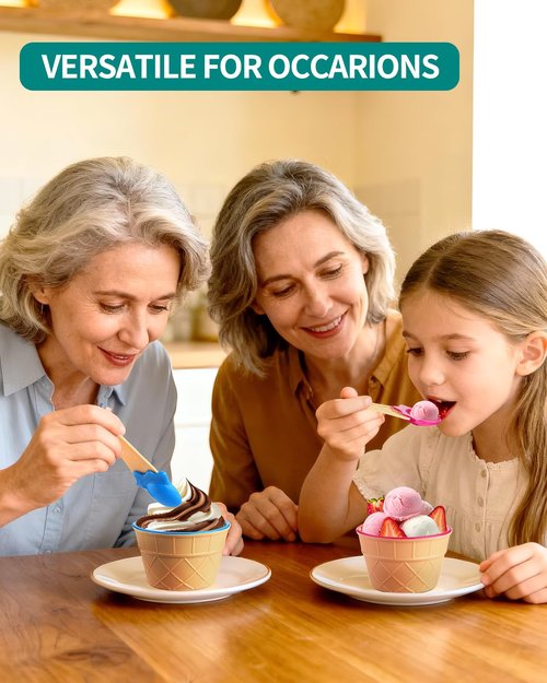 Tellshun 24 Pack Ice Cream Bowls and Spoons Set, Frozen Yogurt Cups with Spoons Durable Plastic Candy Color Cute Dessert Bowls DIY Ice Cream Tools For Festive Party Favor Gift (24)