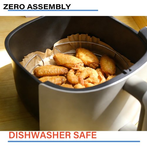 Air Fryer Liners Clip to Keep Disposable Paper Liner in Place – Prevent Parchment Paper Curling & Burning |Food Grade 304 Stainless Steel| Heat Resistant| Fit 5QT 6QT Air Fryer – 1 Pack
