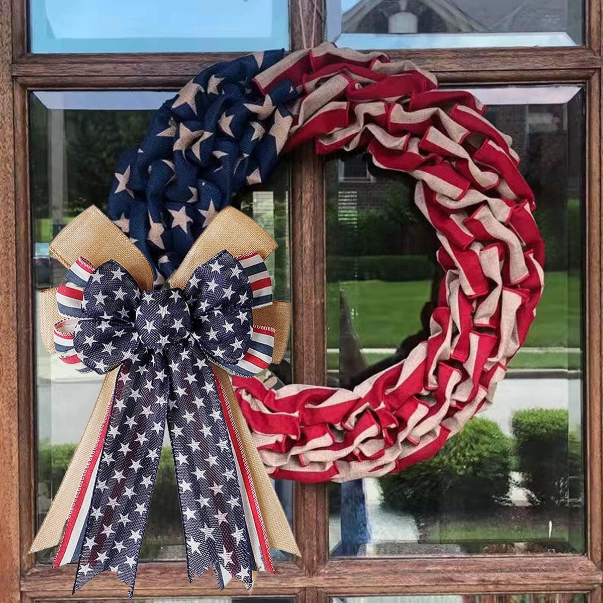 Patriotic Decor - Burlap Red White Blue Stripe Bow | Perfect for Wreaths & 4th of July Celebrations