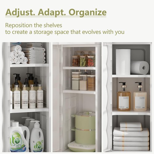 VECELO Narrow Storage Cabinet with Door, Slim Bathroom Storage Cabinet with Adjustable Shelves, for Small Spaces, Bathroom, Kitchen, Laundry, 28.7” H, White