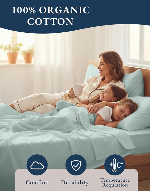LANE LINEN 100% Organic Cotton Bed Sheets - Soft & Comfy Extra Long Twin XL | Machine Washable French Blue