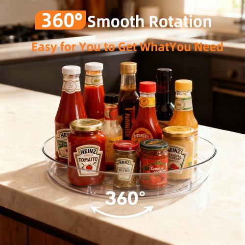 MiraFure 2 Pack Lazy Susan 10 inch Turntable for Spice Organization | Clear BPA-Free Plastic Rotating Organizer for Kitchen Cabinet, Pantry, Countertop, Fridge | 360-Degree Rotating Base