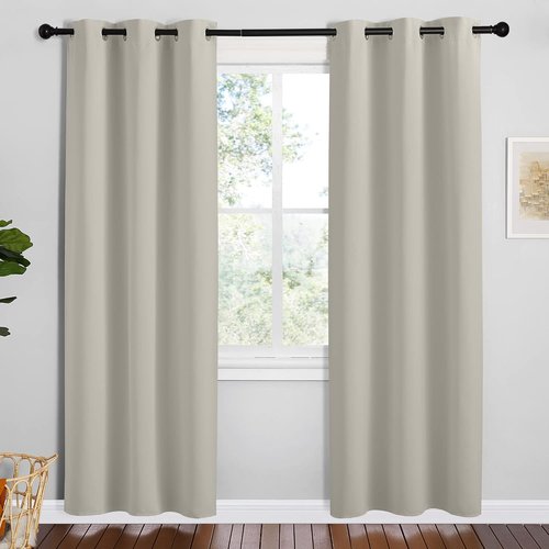 NICETOWN 78-Inch Long Thermal Insulated Curtains - Natural Grommet Room Darkening Draperies, 2 Panels, 42-Inch Wide