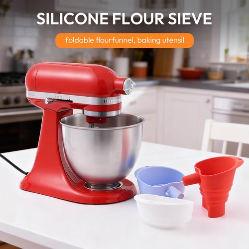 2 Pack-Silicone Flour Funnel for KitchenAid Mixer, Foldable Pouring Chute with Hanging Hole, 12.5 x 11.6 Inch, Dishwasher Safe Baking Accessory, White