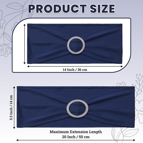 MDS Spandex Chair Sashes - 250 Pack of Elastic Stretch Bands with Slider Bow for Wedding Decor | Navy Blue