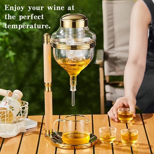 Ceizext Sake Dispenser with Warmer, 720ml Glass Server with Unique drip Design for Hot & Cold Sake, Soju, and liquor (Gold)