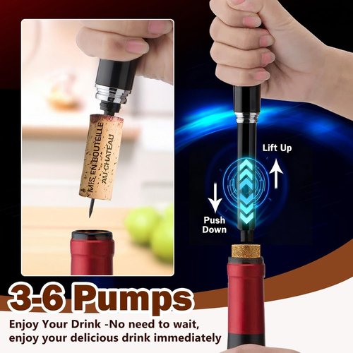 Manual Wine Opener with Foil Cutter Pack of 3- NUCOKRS Air Pumps 3 to 7 Open Corkscrew, Effortless & No Damage to Cork, Accessories Gift for Lovers
