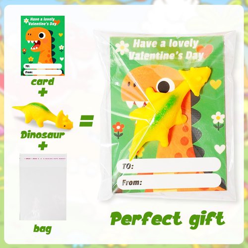 12 Pcs Valentine's Day Gifts for Kids Classroom, Valentine's Day School Cards with Slingshot Dinosaur Toys for Valentine's Day Boys, Girls, Kids Classroom Prize Treats, Party Favors