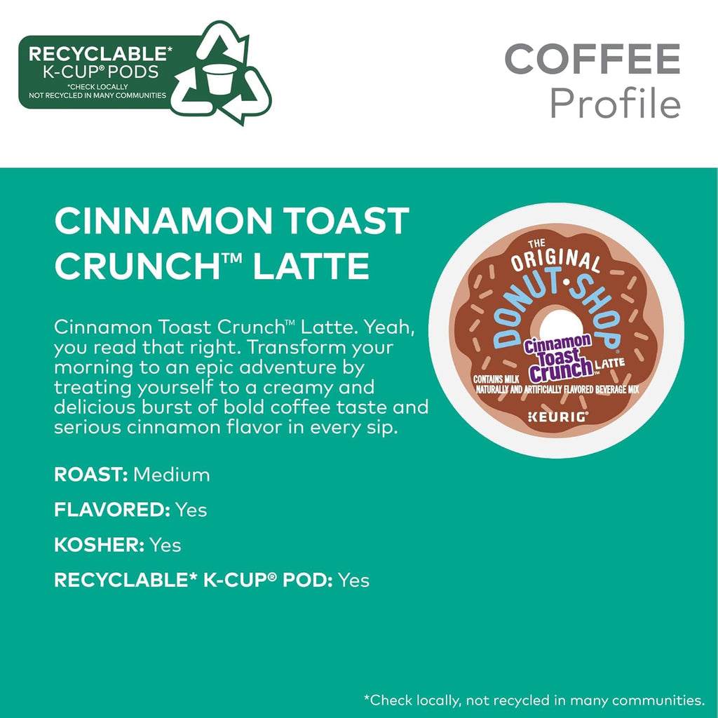 Original Donut Shop Cinnamon Toast Crunch Latte K-Cup Pods - One-Step Brewing, 60 Count (6 Packs of 10)
