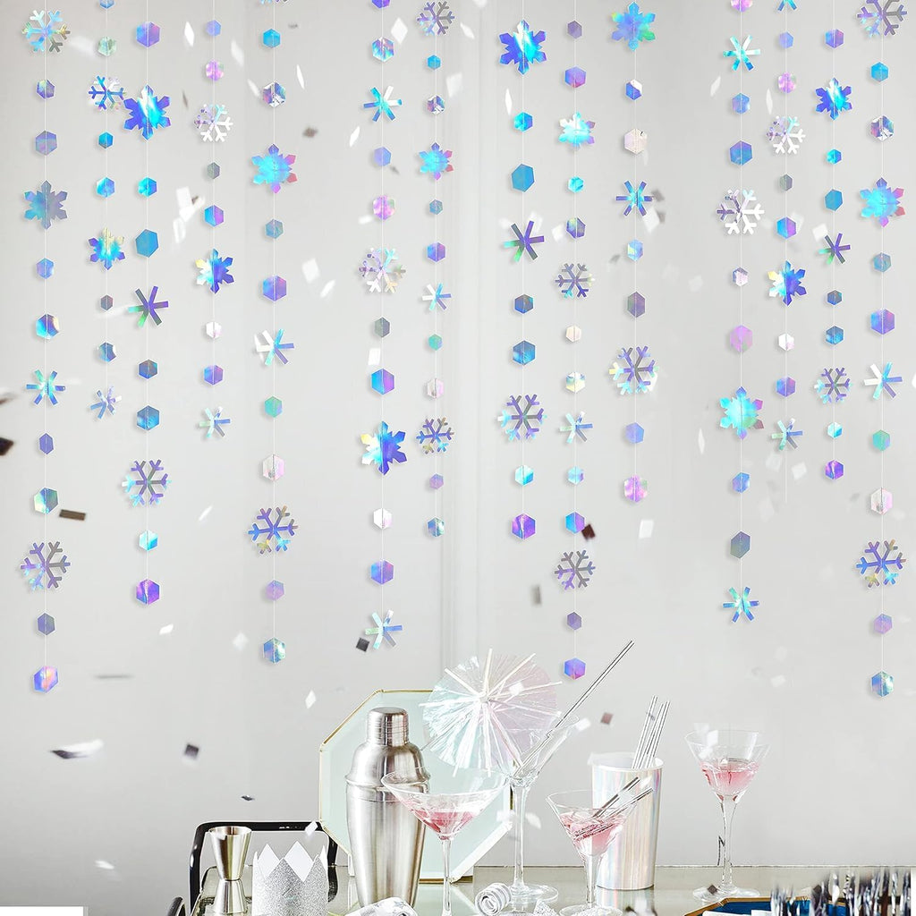 Regine Switzerland Holographic Snowflake Decorations - Iridescent 13-Inch Hanging Garland for Holiday Parties