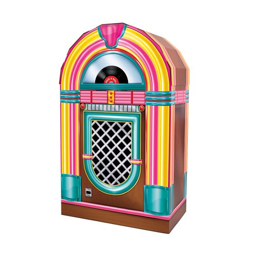 Beistle 3D Corrugated Cardboard Jukebox Photo Prop, 50s Themed Party Decorations, Rock'n Roll Party Decor, Vintage Diner Photo Booth Accessories, 3'8.5" x 27"