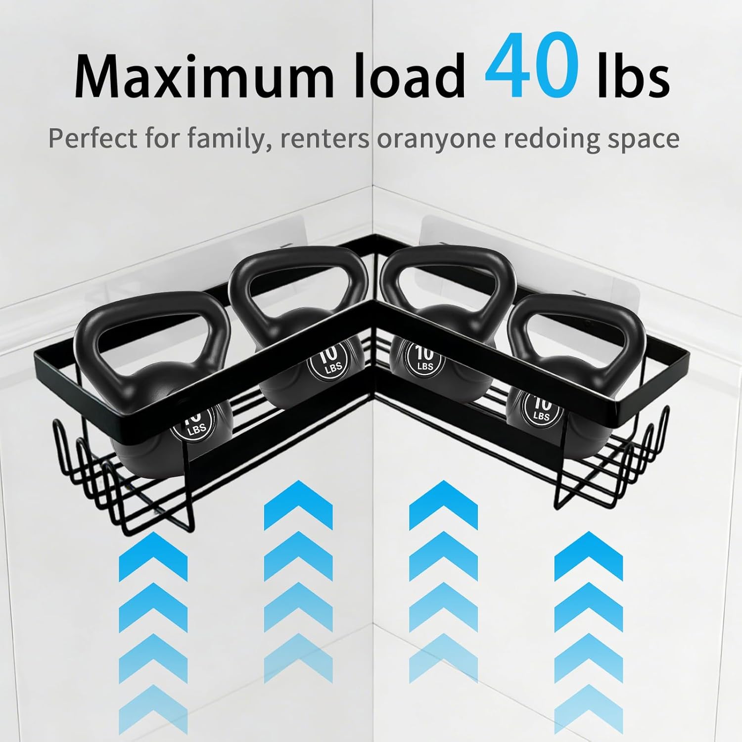 Skiennix Corner Shower Caddy - 3 Pack Rustproof Stainless Steel Organizers | No-Drill Bathroom Storage, Black