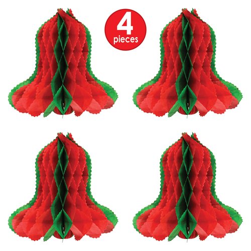 12-Inch Red and Green Tissue Bell Pack of 4