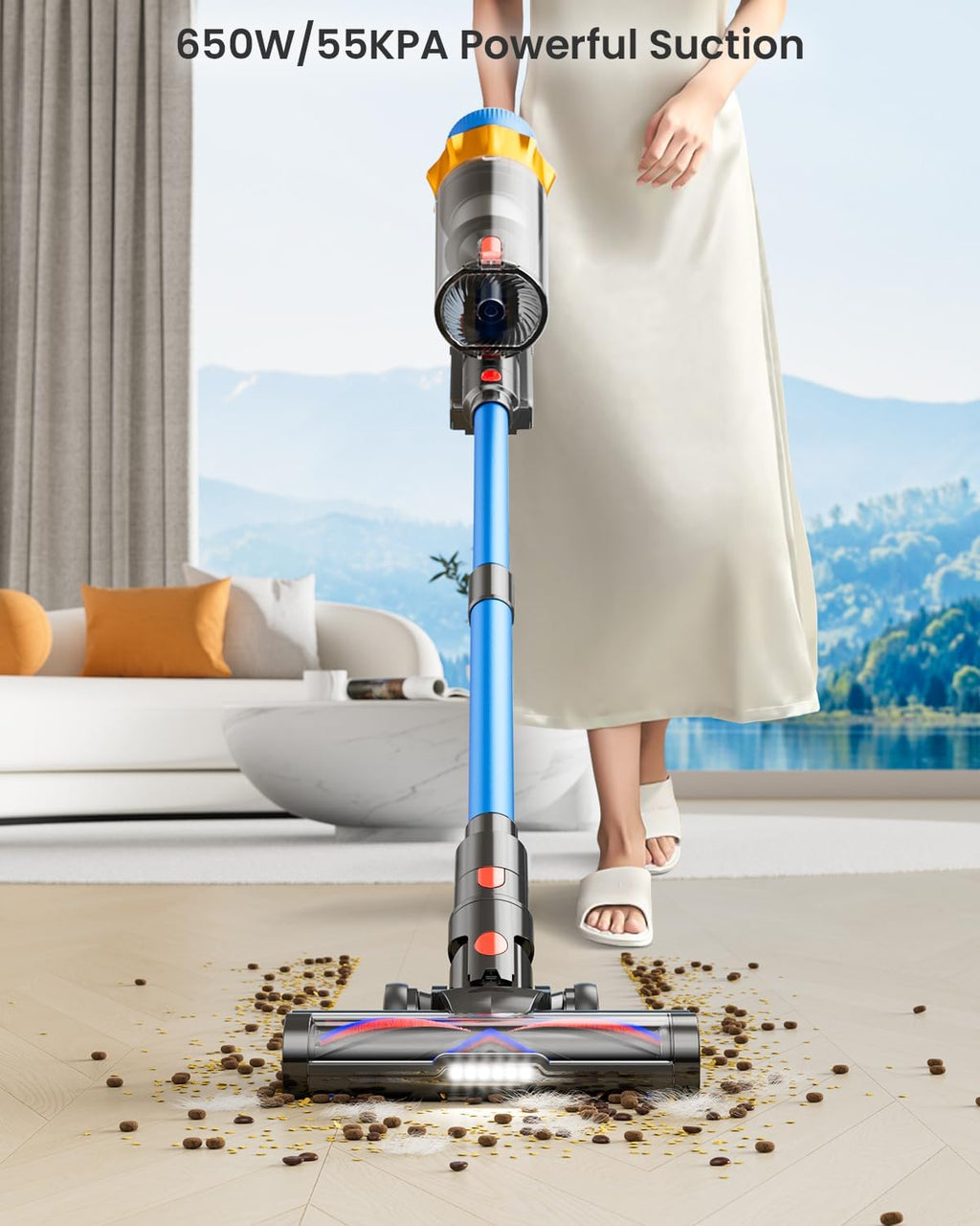 Skiennix Cordless Vacuum Cleaner - 650W, 55KPA Suction Power, 70 Minutes Runtime | Lightweight & Self-Standing for Home, Carpet & Pet Hair