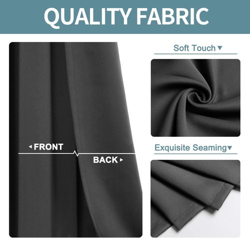 ChrisDowa Grommet Blackout Curtains - Thermal Insulated Room Darkening Panels, Dark Grey, 52W x 95L
