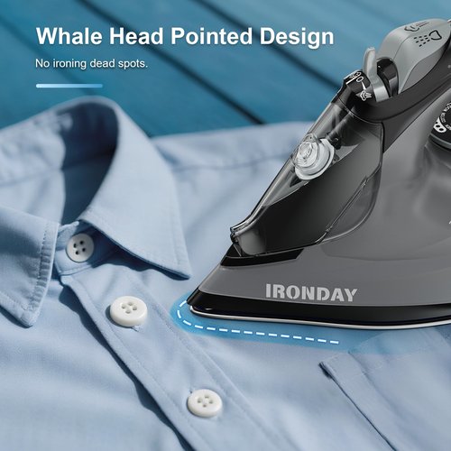 IRONDAY Steam Iron for Clothes, 1800W Cloth Iron with Ceramic Soleplate, Auto-Off, 20s Fast Heat-up,Burst of Steam, Self-Cleaning, 20.28oz Water Tank for Home Ironing