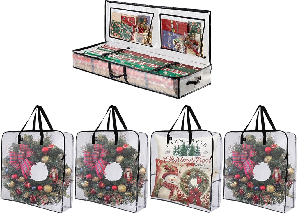 VENO Wrapping Paper Storage Bag - 5 Pack for Christmas Wreaths | Multi-Use Gift Wrap Organizer